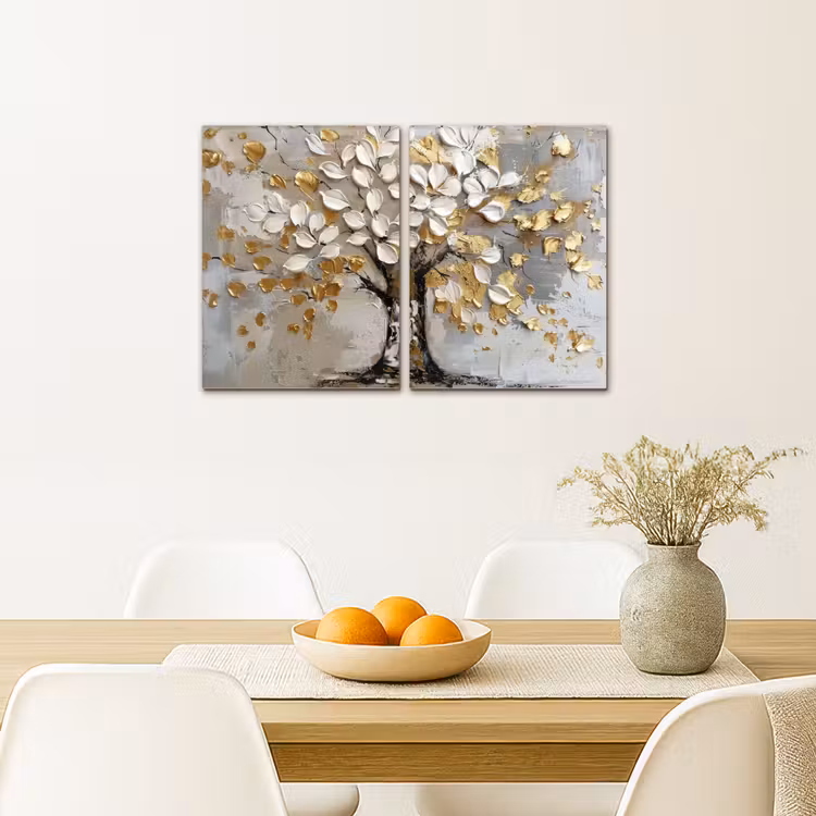 Boom - Wit - Goud - Verflook Canvas - Meerluiken 2 luik klein -sfeer4