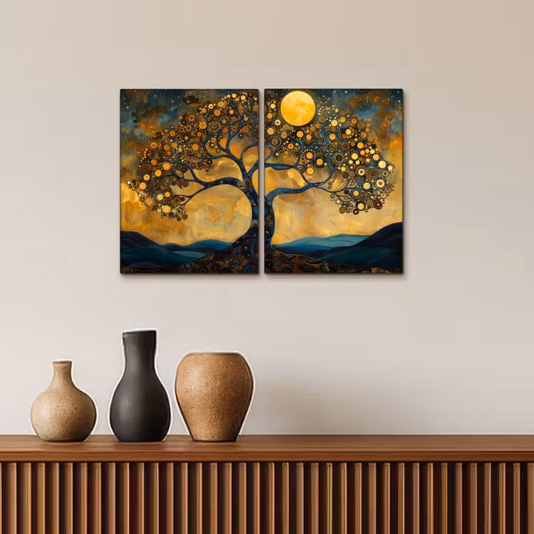Boom - Geel - Abstract - Modern Canvas - Meerluiken 2 luik klein -sfeer3