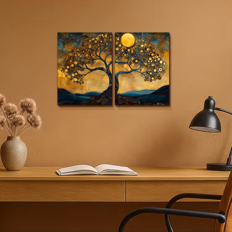 Boom - Geel - Abstract - Modern Canvas - Meerluiken 2 luik klein -sfeer5