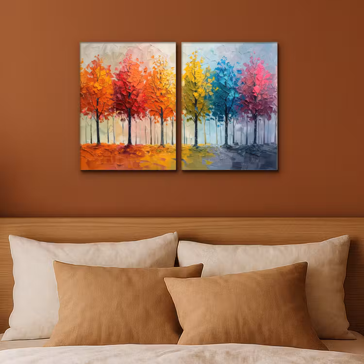 Bomen - Kleurrijk - Modern - Verflook Canvas - Meerluiken 2 luik klein -sfeer2