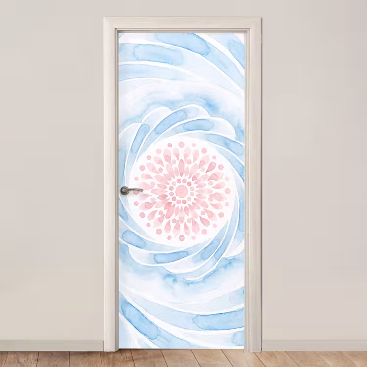 Abstract - Bloemvorm - Aquarel - Roze - Blauw deurposter klein -3d_beige