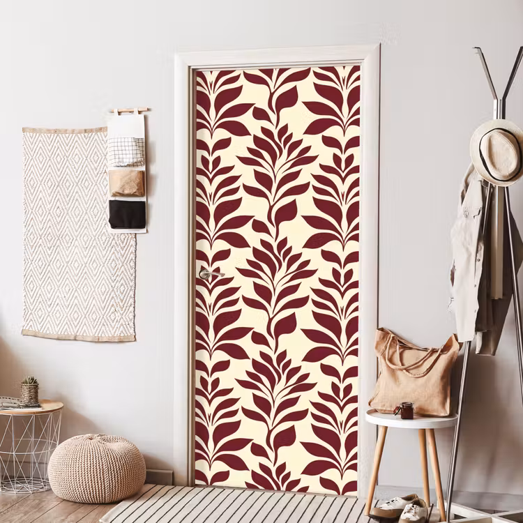 Abstract - Bladeren - Burgundy deurposter klein 289 -sfeer6