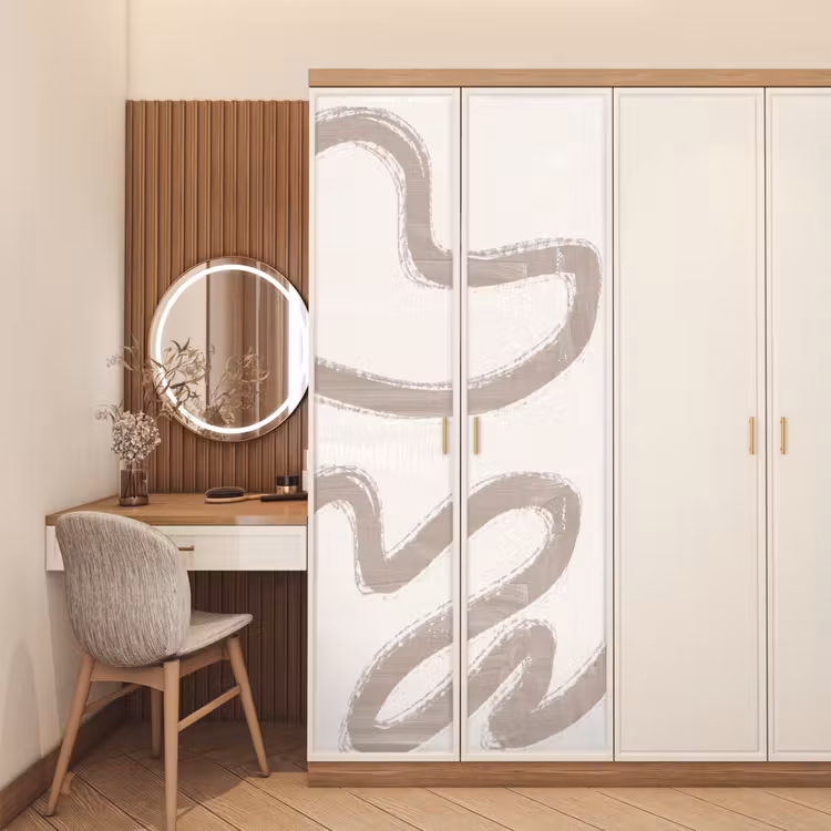 Abstract - Moderne kunst - Beige deurposter klein -sfeer3
