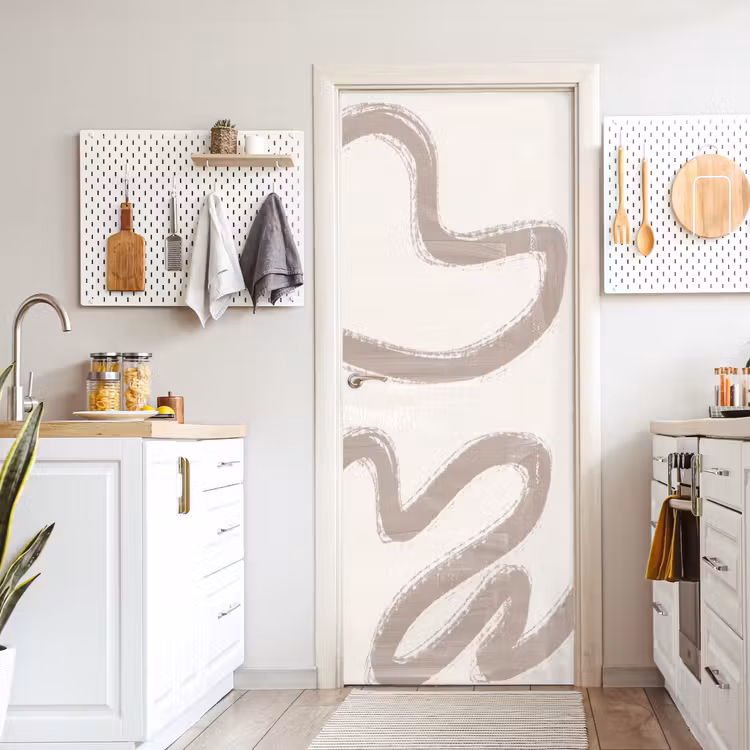 Abstract - Moderne kunst - Beige deurposter klein -sfeer5