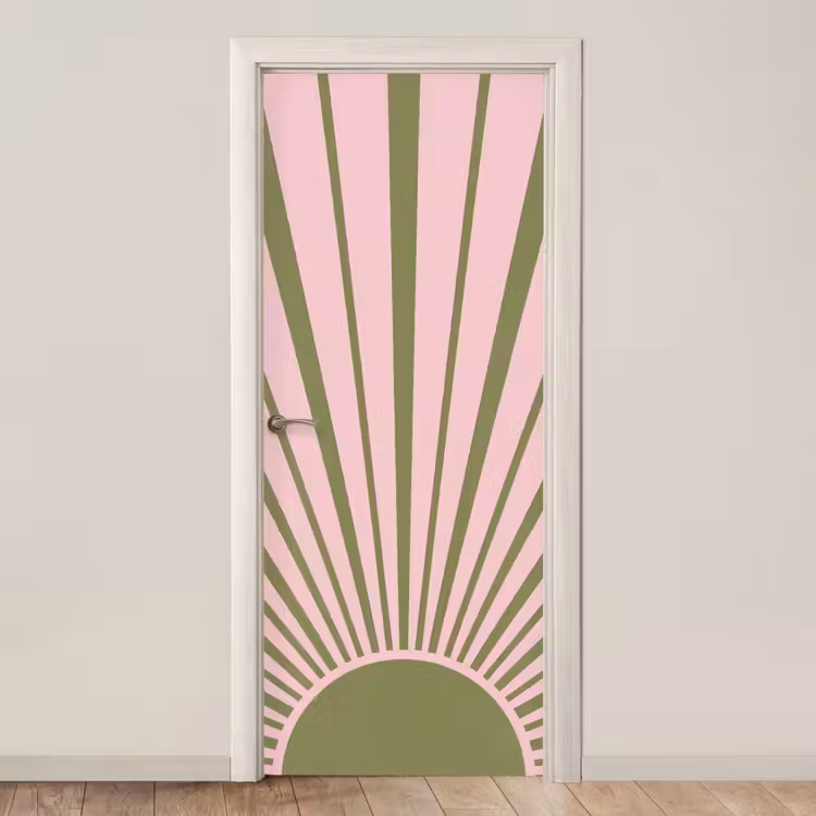 Abstract - Stralen - Grafisch - Roze - Groen deurposter klein -3d_beige