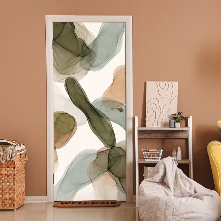 Abstract - Vormen - Modern - Kunst - Groen - Bruin deurposter klein -sfeer1
