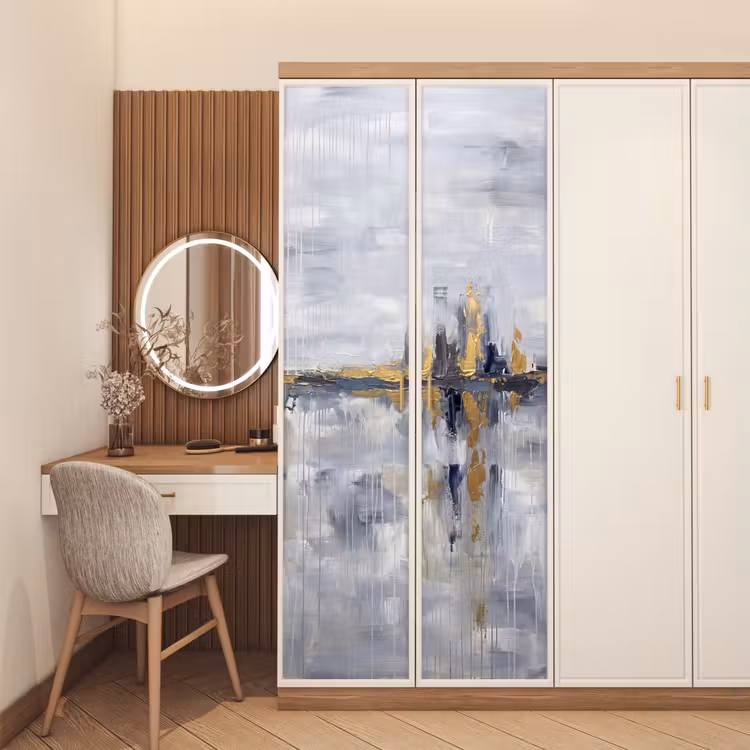 Abstract - Structuur - Goud - Grijs - Modern deurposter klein -sfeer3
