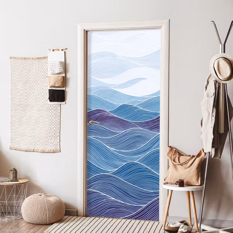 Abstract - Golven - Patroon - Blauw - Modern deurposter klein -sfeer6