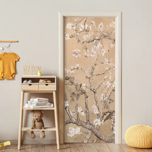 Amandelbloesem - Kunst - Van Gogh - Beige deurposter klein -sfeer4