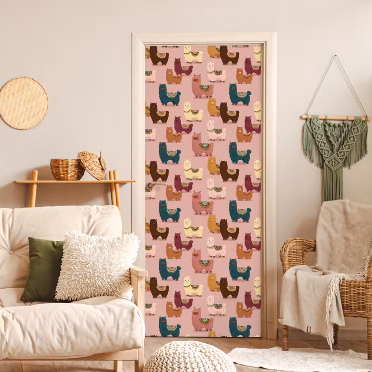 Alpaca's - Patroon - Kleurrijk deurposter klein 289 -sfeer2