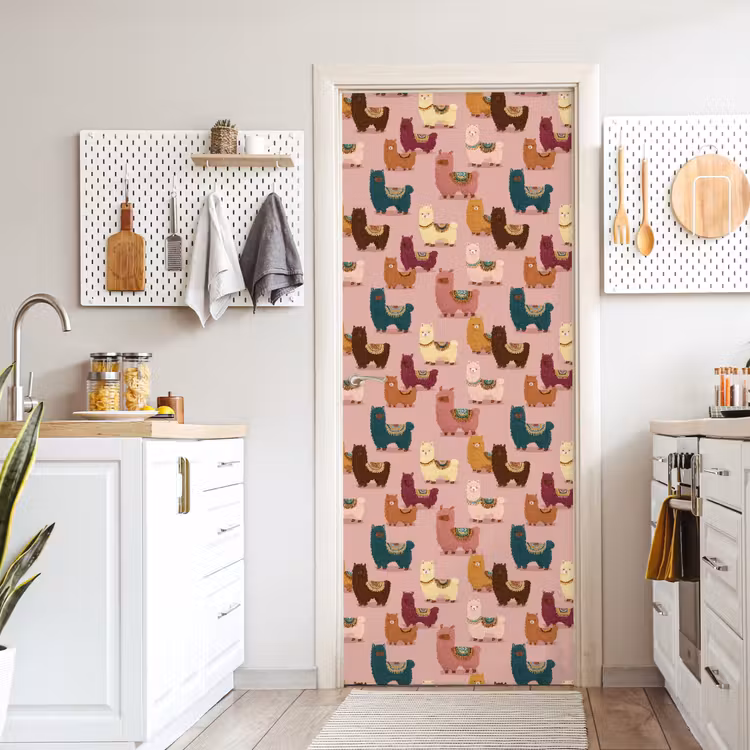 Alpaca's - Patroon - Kleurrijk deurposter klein 289 -sfeer5