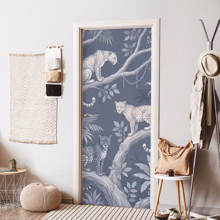 Dieren - Jungle - Illustratie - Bomen - Blauw deurposter klein -sfeer6