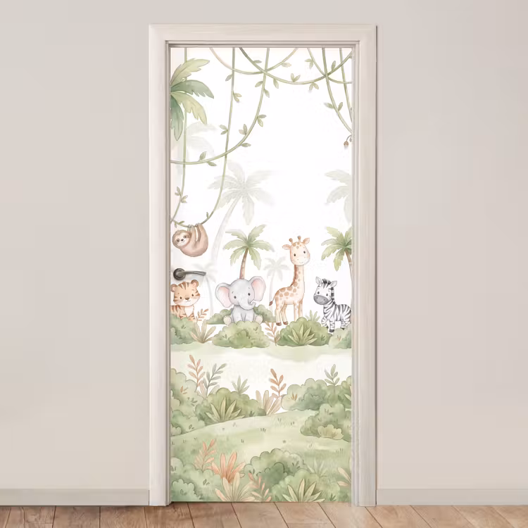 Dieren - Jungle - Pastel deurposter klein -3d_beige