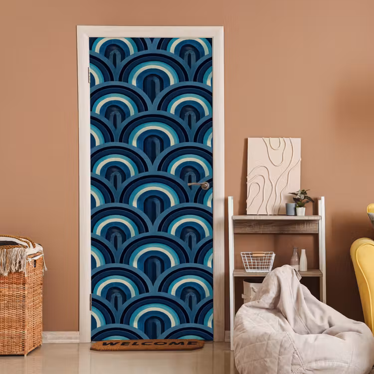Bogen - Geometrisch - Patroon - Blauw - Retro deurposter klein 289 -sfeer1