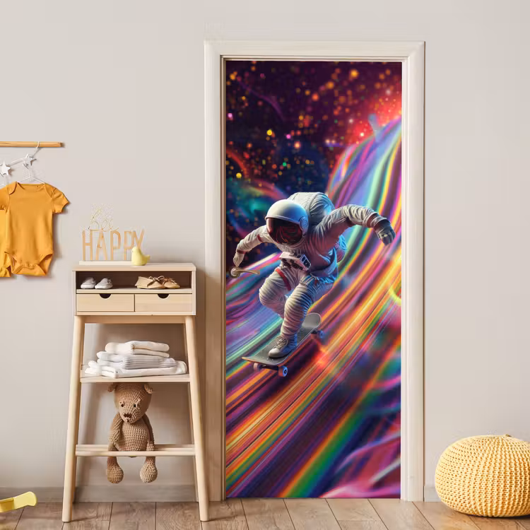 Astronaut - Ruimte - Skateboard - Kleurrijk deurposter klein -sfeer4