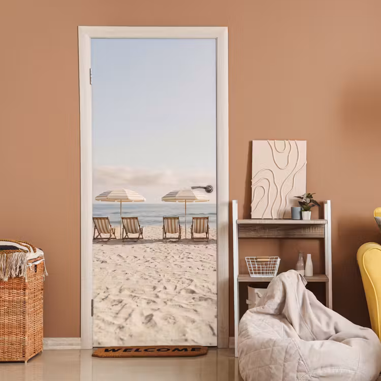 Strand - Stoelen - Parasol deurposter klein -sfeer1