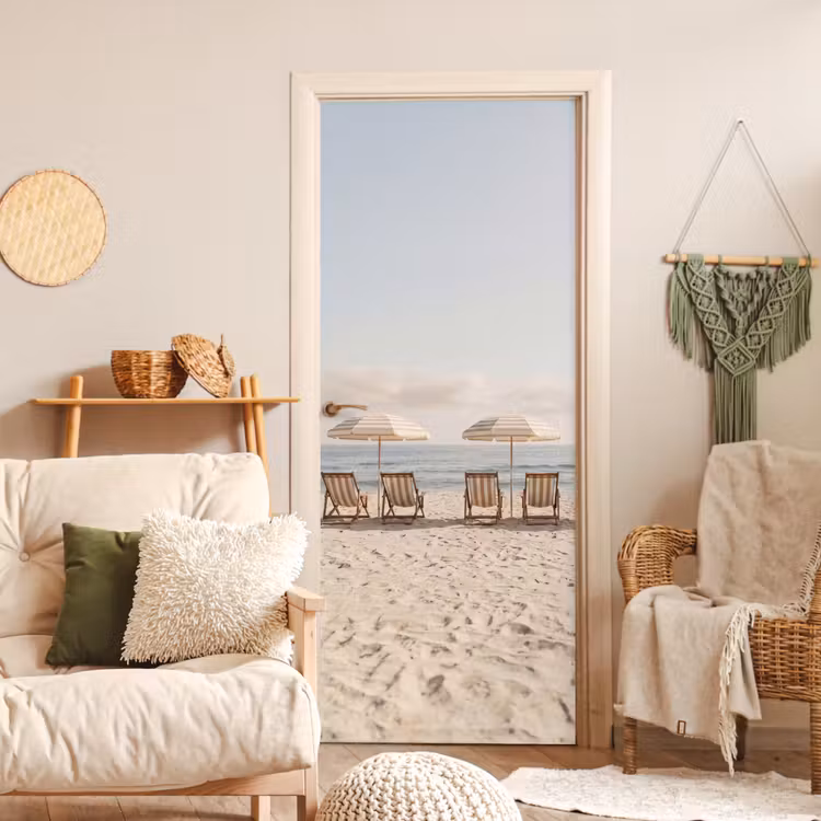 Strand - Stoelen - Parasol deurposter klein -sfeer2