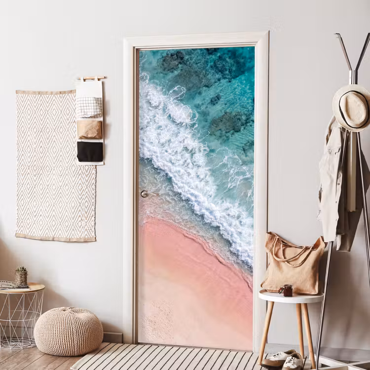 Strand - Oceaan - Golven - Roze Zand - Natuur deurposter klein -sfeer6