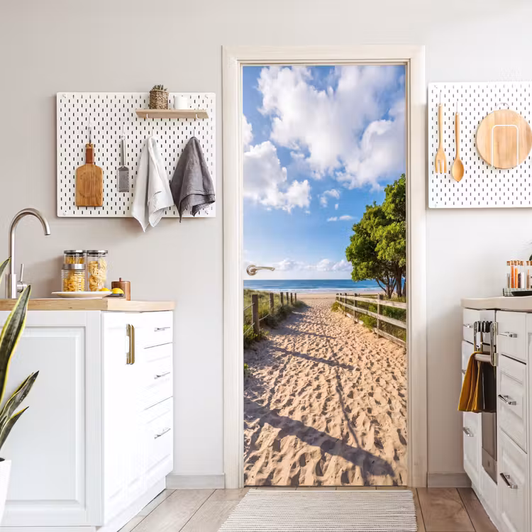 Strand - Zandpad - Oceaan - Natuur deurposter klein -sfeer5