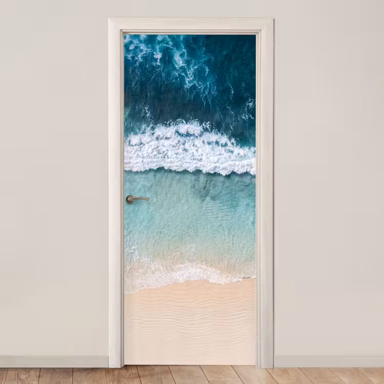 Strand - Zee - Golven - Natuur - Blauw deurposter klein -3d_beige
