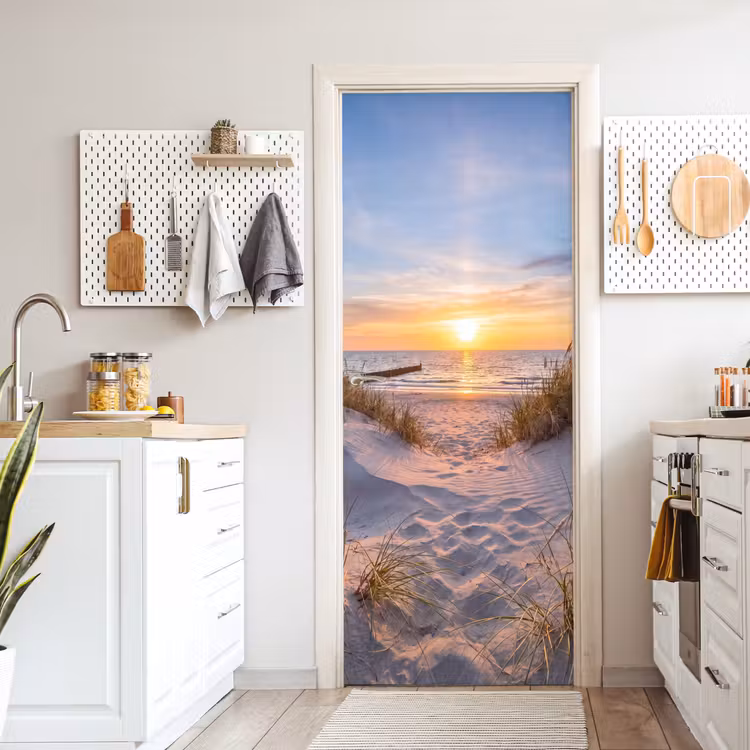 Strand - Zonsondergang - Natuur - Landschap deurposter klein -sfeer5