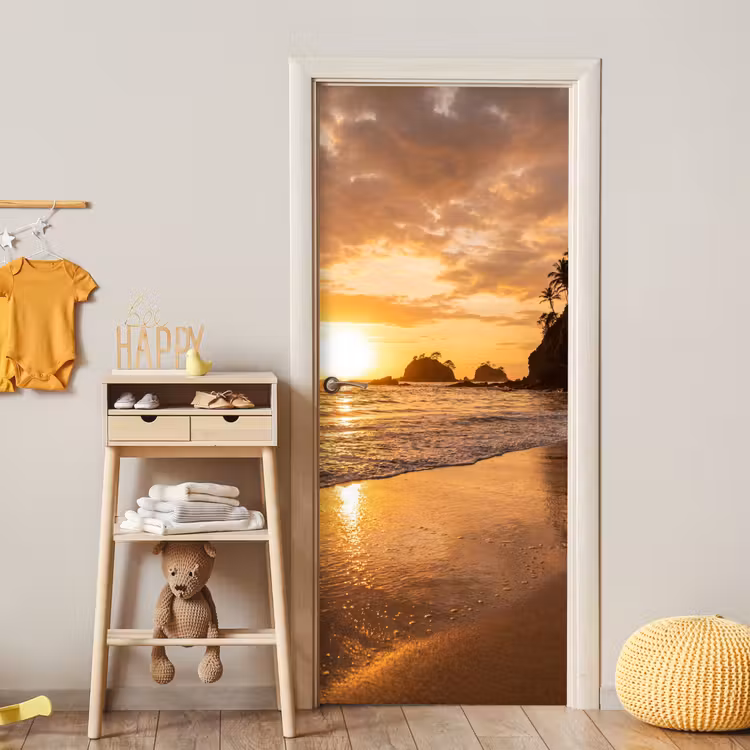 Strand - Zonsondergang - Natuur - Tropisch - Oranje deurposter klein -sfeer4