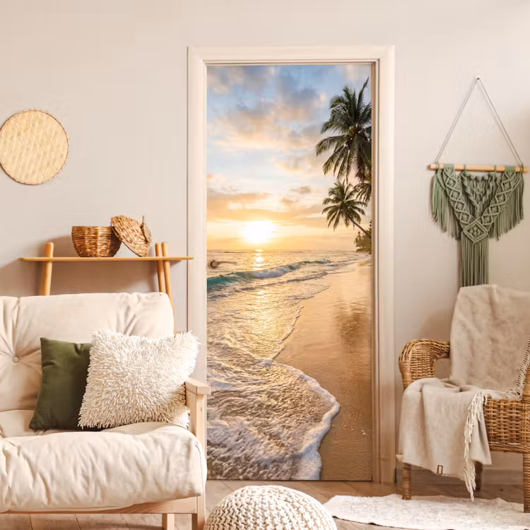Strand - Zonsondergang - Tropisch - Natuur - Goud deurposter klein -sfeer2
