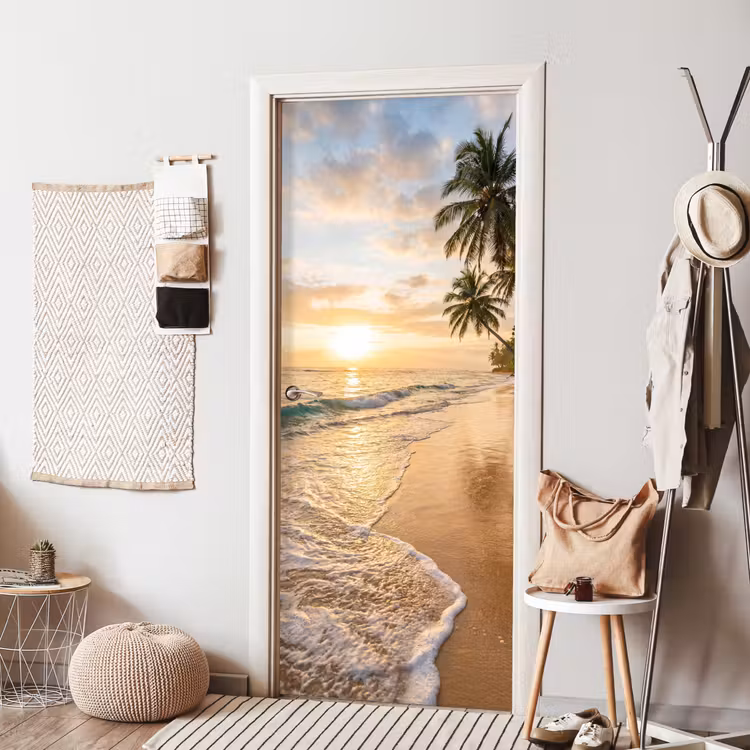 Strand - Zonsondergang - Tropisch - Natuur - Goud deurposter klein -sfeer6
