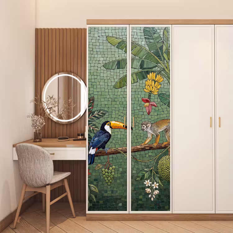 Vogel - Dier - Jungle - Mozaïek - Natuur deurposter klein -sfeer3