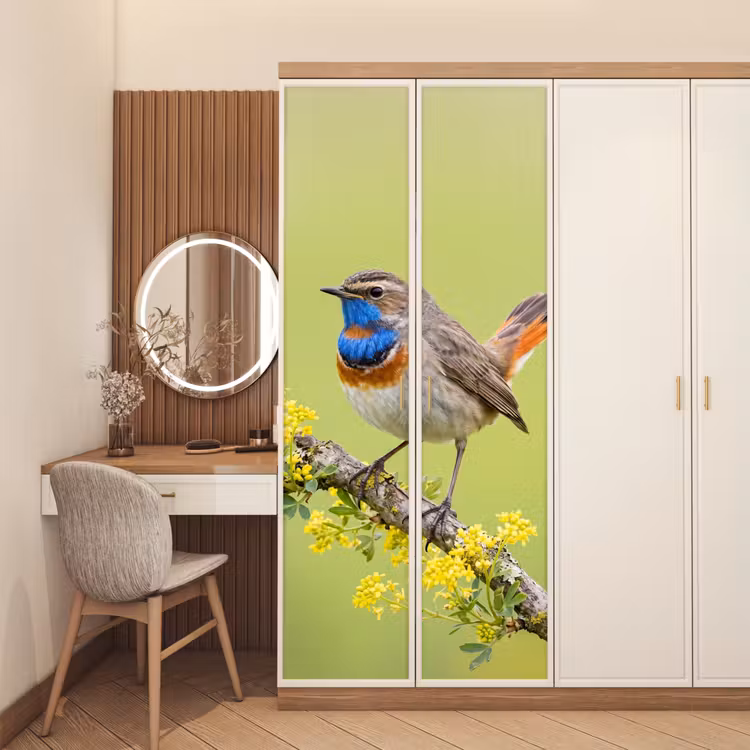 Vogel - Tak - Natuur - Kleurrijk deurposter klein -sfeer3