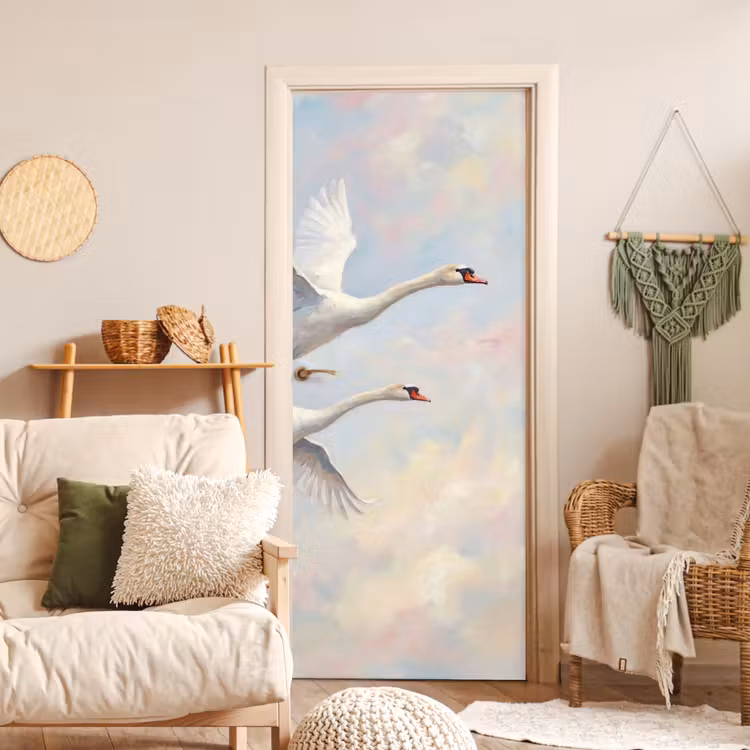 Vogel - Vliegend - Lucht - Modern - Pastel deurposter klein -sfeer2