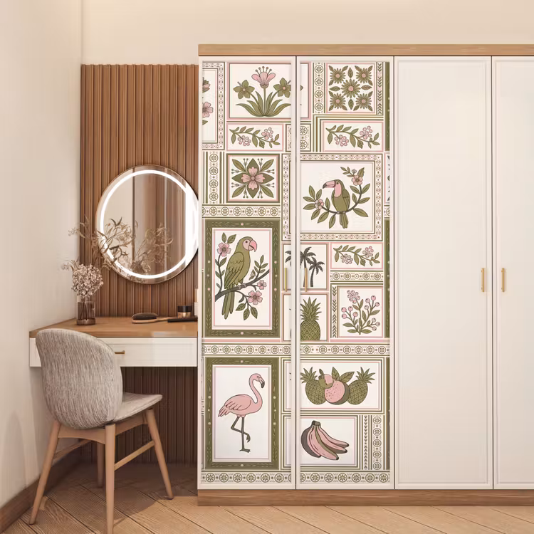 Vogel - Tropisch - Patroon - Decoratief - Groen deurposter klein -sfeer3