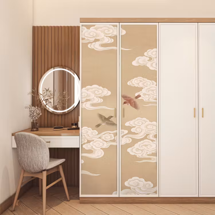 Vogels - Vliegen - Beige deurposter klein -sfeer3