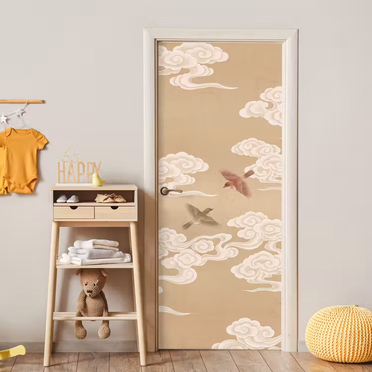 Vogels - Vliegen - Beige deurposter klein -sfeer4