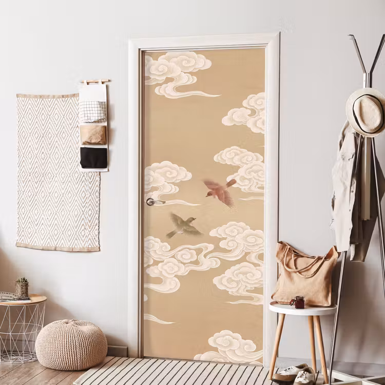 Vogels - Vliegen - Beige deurposter klein -sfeer6