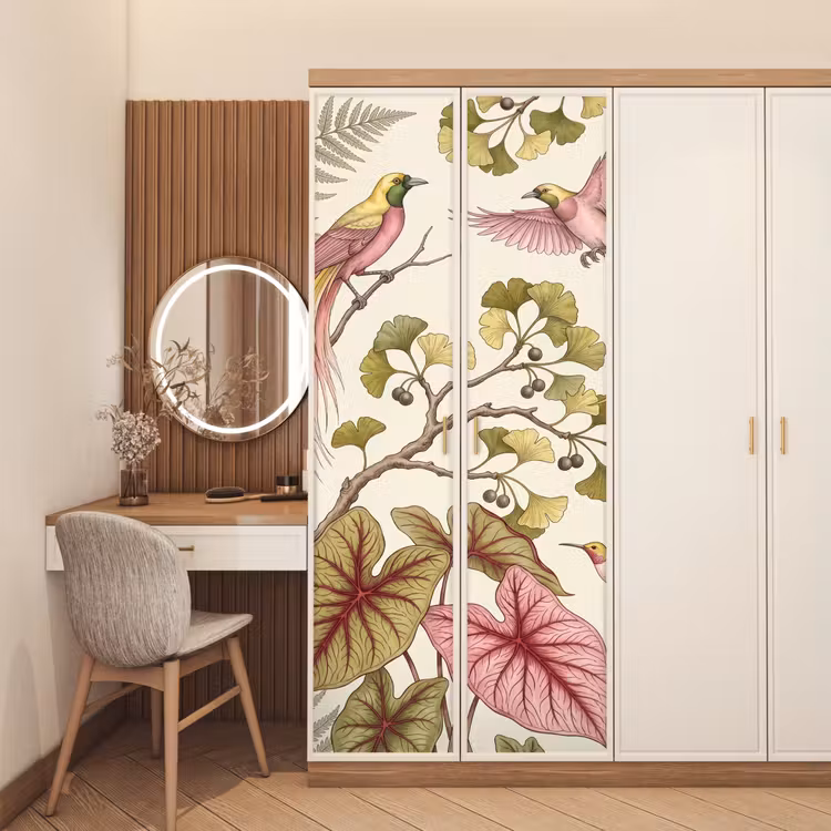 Vogels - Tropisch - Botanisch - Roze deurposter klein -sfeer3