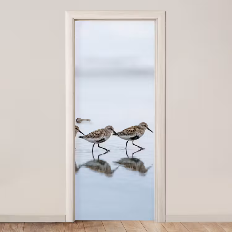 Vogels - Water - Grijs deurposter klein -3d_beige
