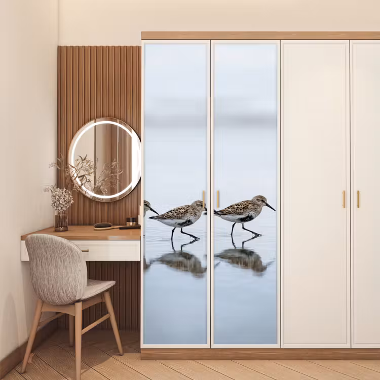 Vogels - Water - Grijs deurposter klein -sfeer3