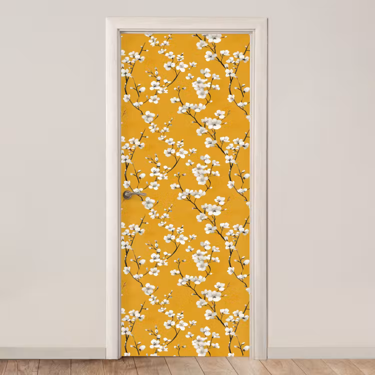 Bloesemtak - Aquarel - Geel deurposter klein 289 -3d_beige