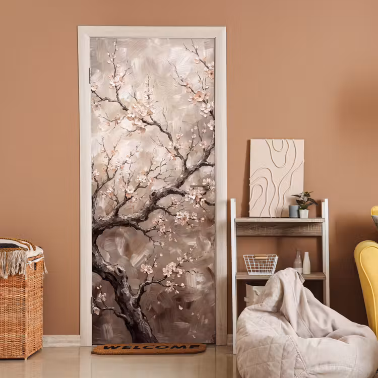 Bloesem - Takken - Schilderij - Beige - Serene deurposter klein -sfeer1