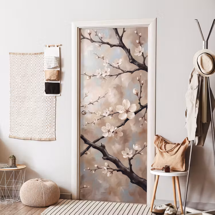 Bloesem - Takken - Schilderij - Beige - Serene deurposter klein -sfeer6