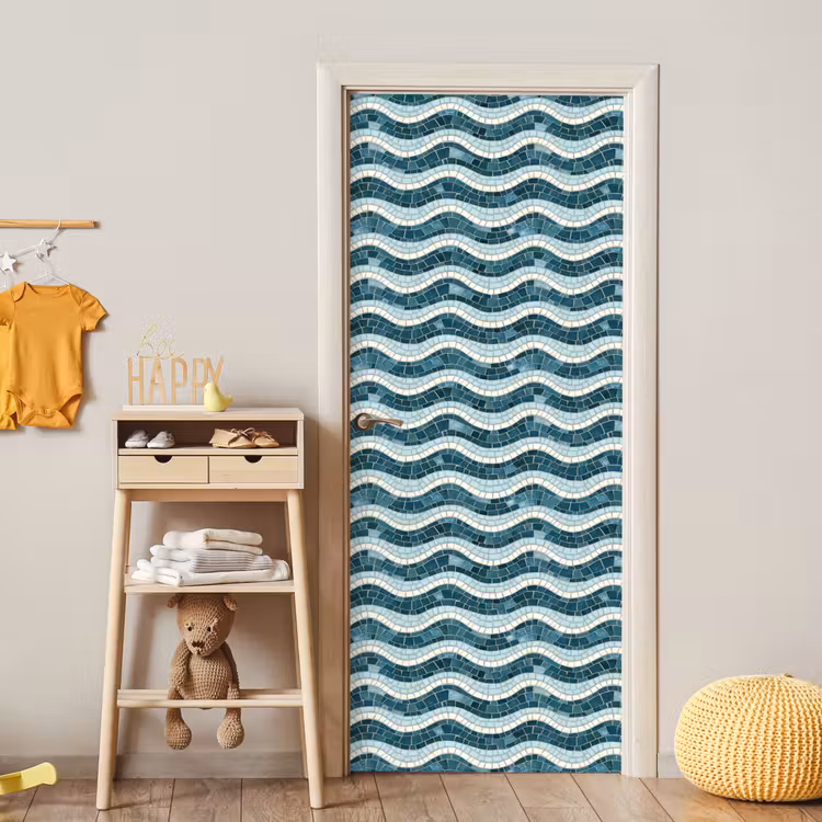 Blauw - Wit - Mozaïek - Golvend deurposter klein 289 -sfeer4