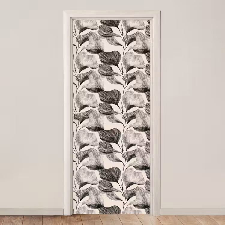 Botanisch - Bladeren - Zwart deurposter klein 289 -3d_beige
