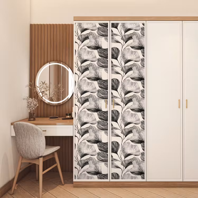 Botanisch - Bladeren - Zwart deurposter klein 289 -sfeer3