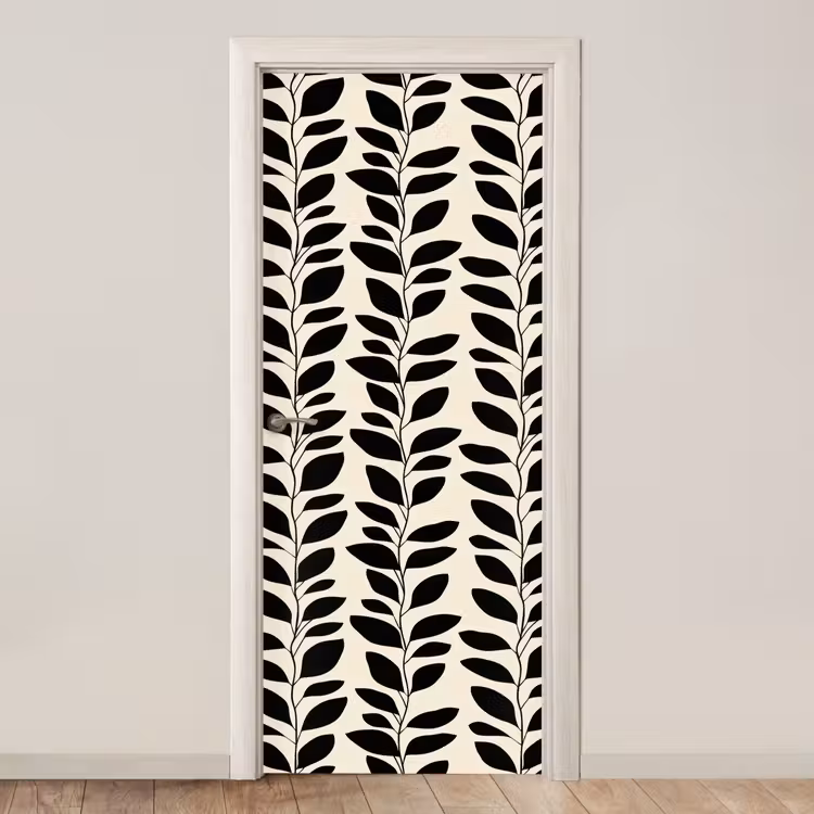 Botanisch - Dessin - Zwart - Beige deurposter klein 289 -3d_beige