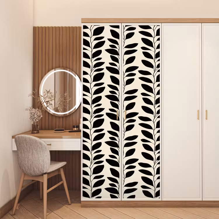 Botanisch - Dessin - Zwart - Beige deurposter klein 289 -sfeer3