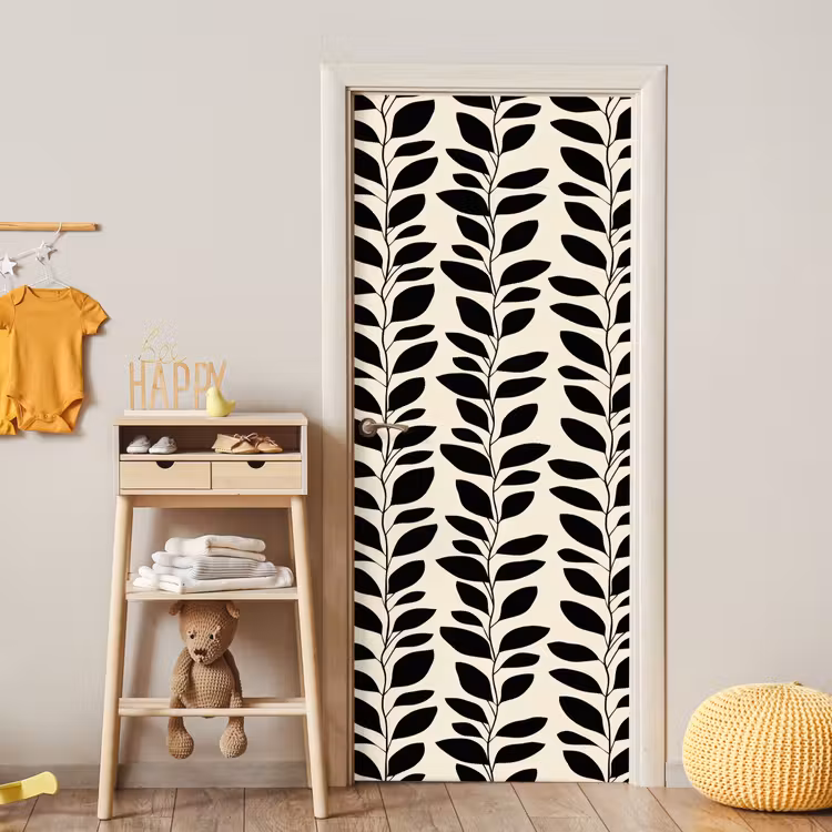 Botanisch - Dessin - Zwart - Beige deurposter klein 289 -sfeer4
