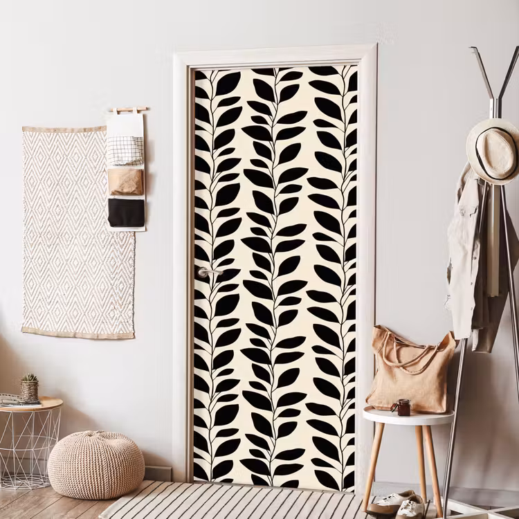 Botanisch - Dessin - Zwart - Beige deurposter klein 289 -sfeer6