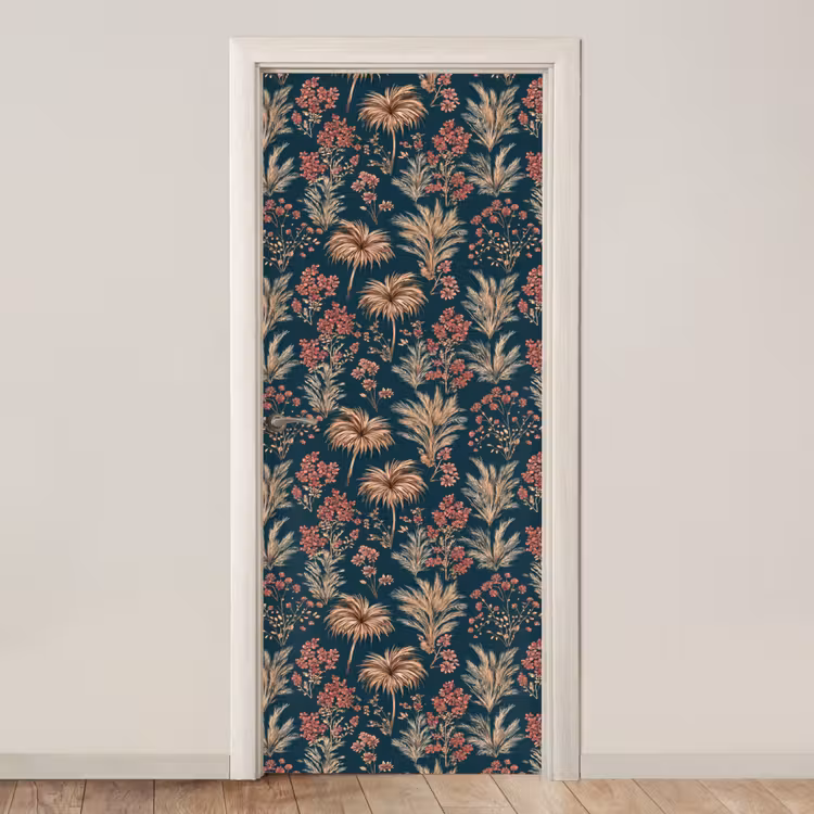 Botanisch - Patroon - Blauw deurposter klein 289 -3d_beige