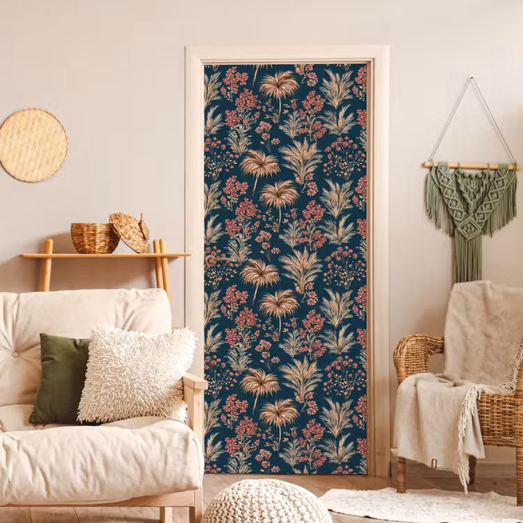 Botanisch - Patroon - Blauw deurposter klein 289 -sfeer2